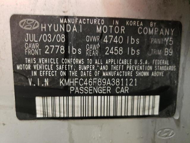 KMHFC46F89A381121 - 2009 HYUNDAI AZERA SE SILVER photo 10