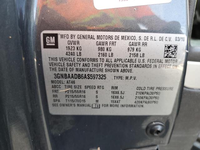 3GNBAADB6AS597325 - 2010 CHEVROLET HHR LS CHARCOAL photo 10