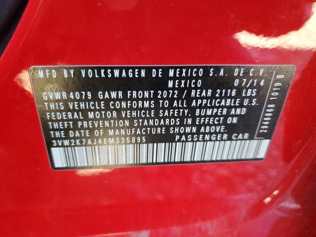 3VW2K7AJ4EM335895 - 2014 VOLKSWAGEN JETTA BASE 红色 照片 10