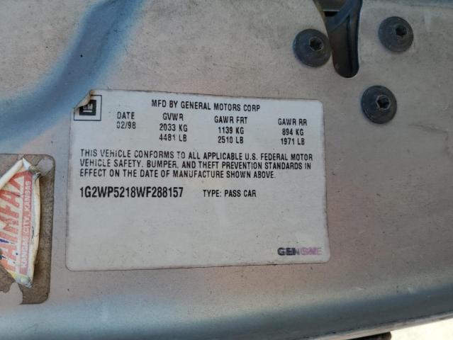 1G2WP5218WF288157 - 1998 PONTIAC GRAND PRIX ვერცხლისფერი ფოტო 10