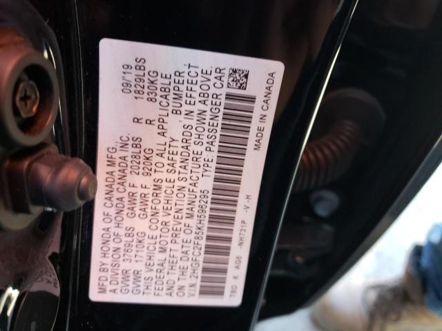 2HGFC2F85KH596295 - 2019 HONDA CIVIC SPOR 黑色 照片 10