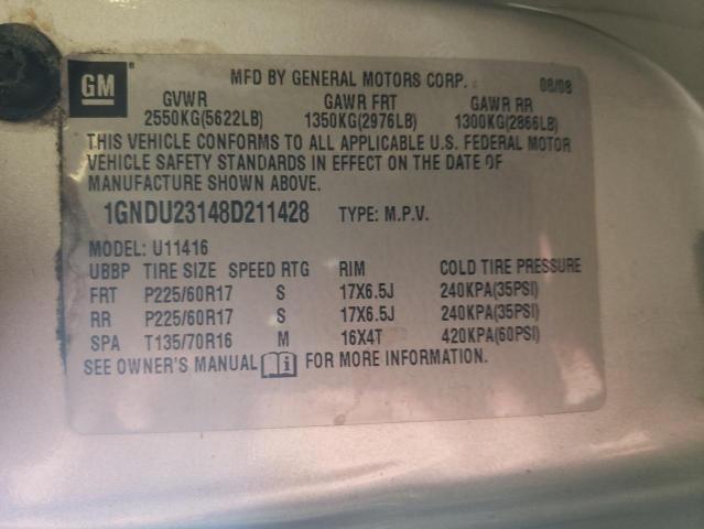 1GNDU23148D211428 - 2008 CHEVROLET UPLANDER L Gümüş foto 10