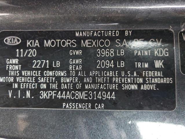 3KPF44AC8ME314944 - 2021 KIA FORTE GT GRAY photo 10