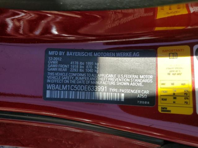 WBALM1C50DE633991 - 2013 BMW Z4 SDRIVE3 RED photo 10