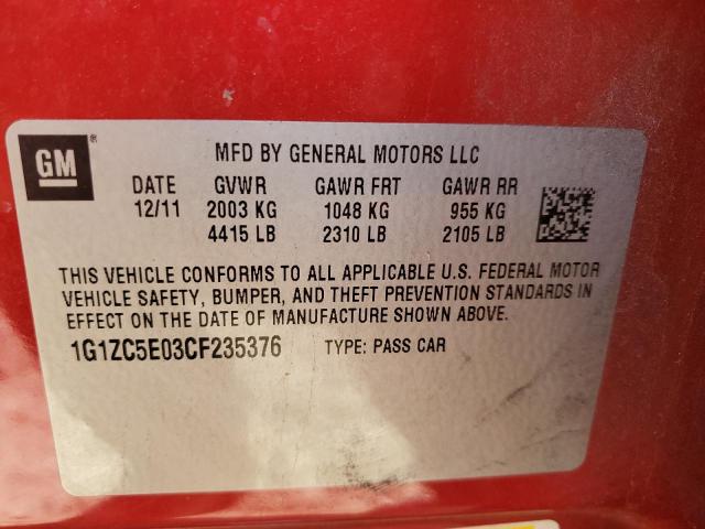 1G1ZC5E03CF235376 - 2012 CHEVROLET MALIBU 1LT წითელი ფოტო 10