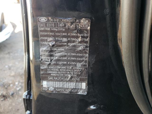 SALAK2D45AA536096 - 2010 LAND ROVER LR4 HSE LU BLACK photo 10