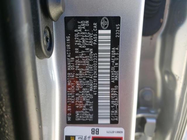 4T1B21FB2KU002325 - 2019 TOYOTA AVALON XLE SILVER photo 10