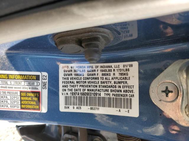 19XFA16609E010914 - 2009 HONDA CIVIC LX-S Niebieski zdjęcie 10