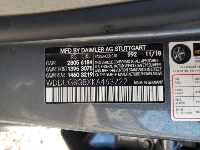 WDDUG8GBXKA463222 - 2019 MERCEDES-BENZ S 560 4MAT GRAY photo 10