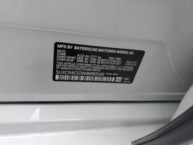 5UXCR4C03N9M90540 - 2022 BMW X5 SDRIVE WHITE photo 10