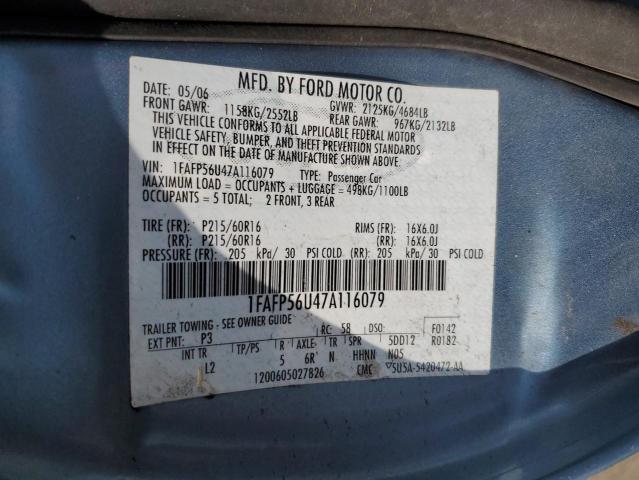 1FAFP56U47A116079 - 2007 FORD TARAUS BLUE photo 10