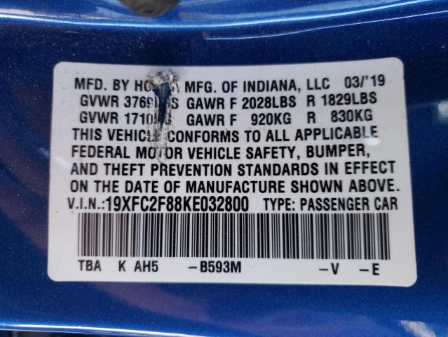 19XFC2F88KE032800 - 2019 HONDA CIVIC SPOR 蓝色 照片 10