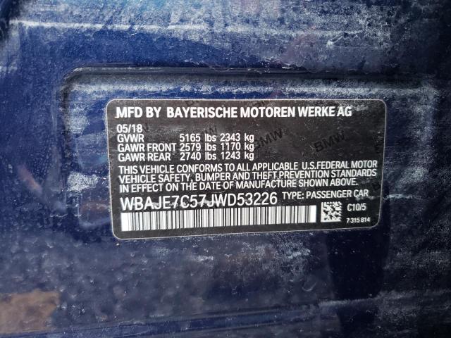 WBAJE7C57JWD53226 - 2018 BMW 540 XI BLUE photo 10