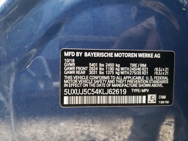 5UXUJ5C54KLJ62619 - 2019 BMW X4 M40I BLUE photo 10