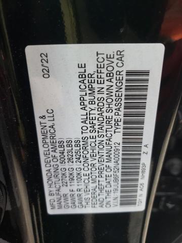 19UUB6F52NA000912 - 2022 ACURA TLX TECH A BLACK photo 10