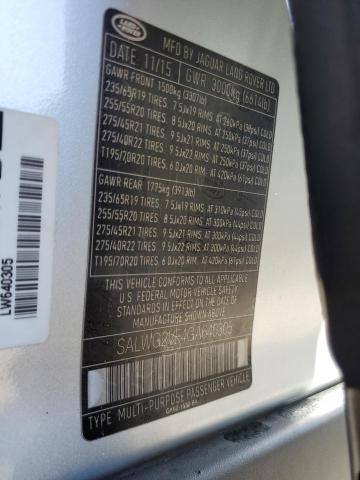 SALWG2VF4GA640305 - 2016 LAND ROVER RANGE ROVE SILVER photo 10