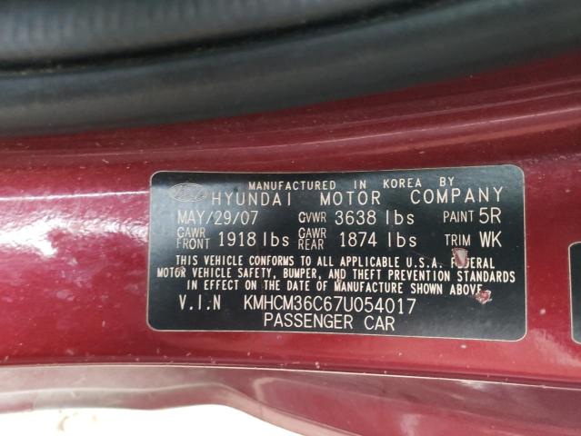 KMHCM36C67U054017 - 2007 HYUNDAI ACCENT GS MAROON photo 10