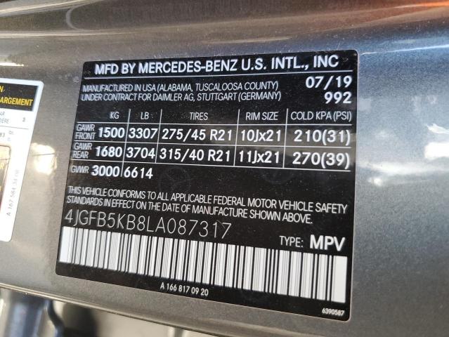 4JGFB5KB8LA087317 - 2020 MERCEDES-BENZ GLE 450 4M GRAY photo 10