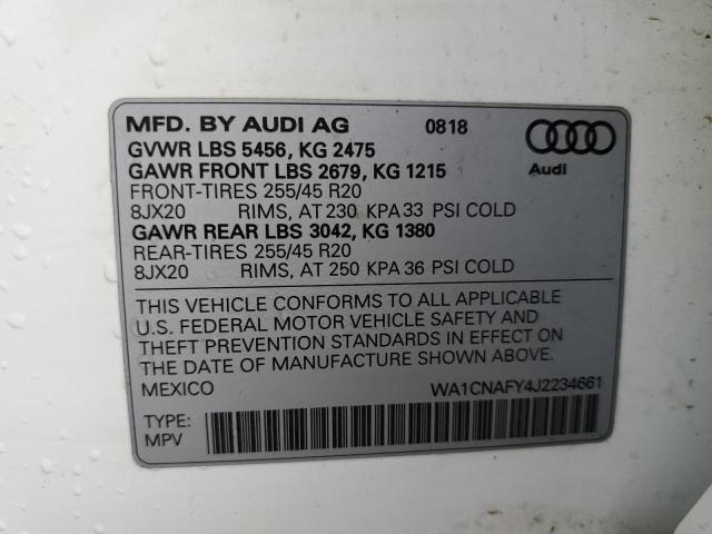 WA1CNAFY4J2234661 - 2018 AUDI Q5 PRESTIG SILVER photo 10