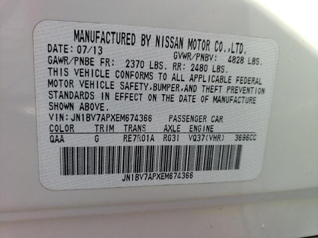 JN1BV7APXEM674366 - 2014 INFINITI Q50 BASE WHITE photo 10