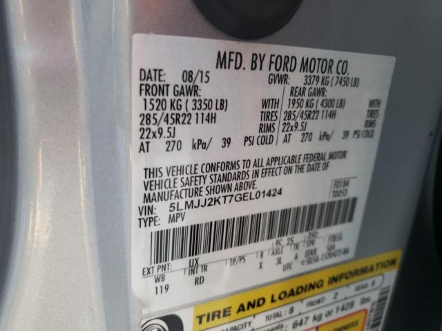 5LMJJ2KT7GEL01424 - 2016 LINCOLN NAVIGATOR 银色 照片 10