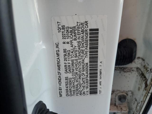 19UUB3F54JA005294 - 2018 ACURA TLX TECH WHITE photo 10