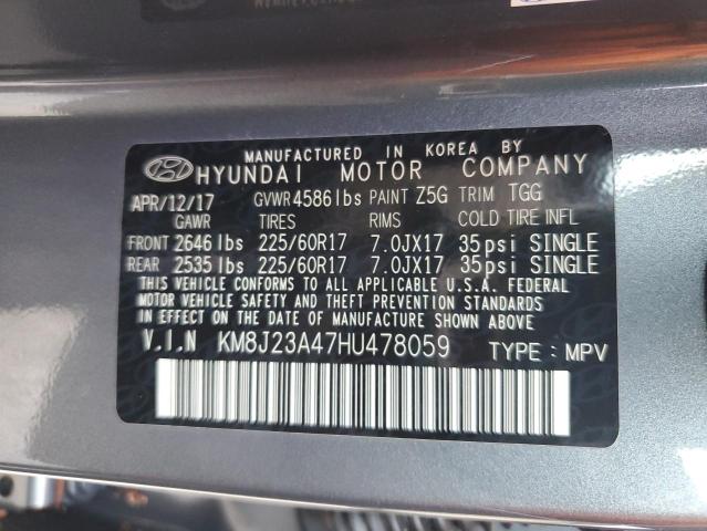 KM8J23A47HU478059 - 2017 HYUNDAI TUCSON SE GRAY photo 10