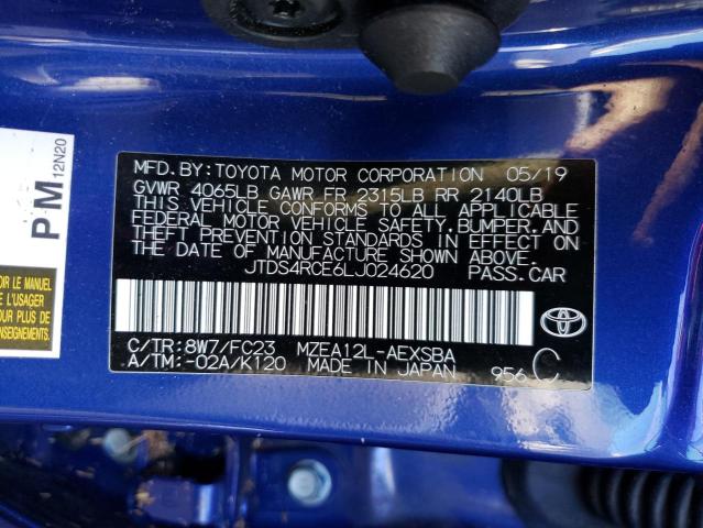 JTDS4RCE6LJ024620 - 2020 TOYOTA COROLLA SE BLUE photo 10