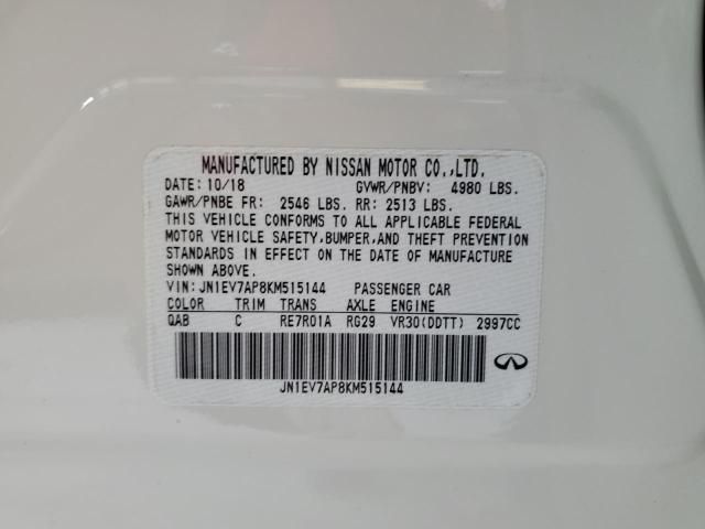 JN1EV7AP8KM515144 - 2019 INFINITI Q50 LUXE WHITE photo 10