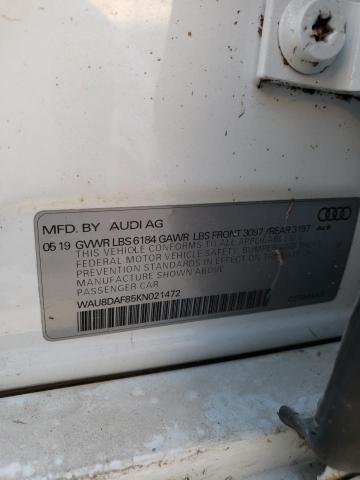 WAU8DAF85KN021472 - 2019 AUDI A8 L WHITE photo 10