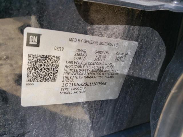 1G1105S33LU100656 - 2020 CHEVROLET IMPALA PRE შავი ფოტო 10