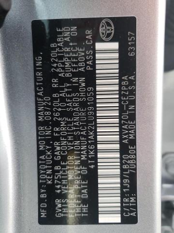 4T1K61AK2LU991059 - 2020 TOYOTA CAMRY XSE  photo 10