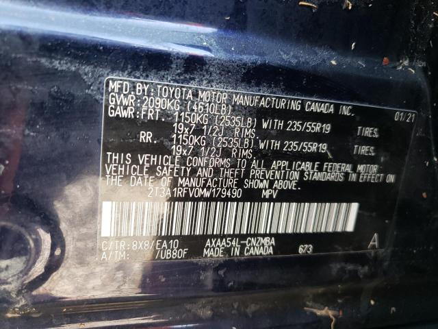 2T3A1RFV0MW179490 - 2021 TOYOTA RAV4 XLE P BLUE photo 10