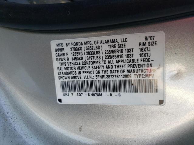 5FNRL38727B112909 - 2007 HONDA ODYSSEY EX SILVER photo 14