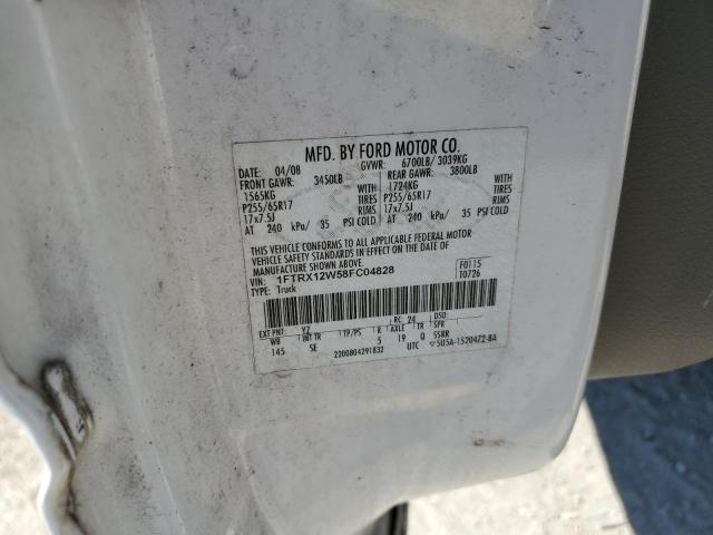 1FTRX12W58FC04828 - 2008 FORD F150 WHITE photo 10