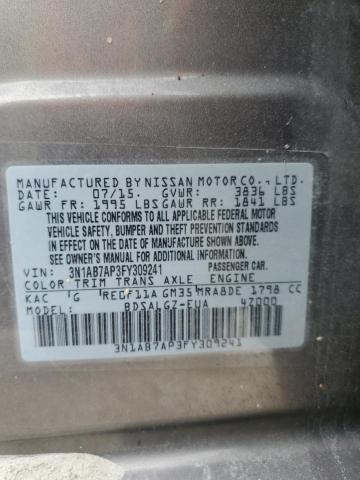 3N1AB7AP3FY309241 - 2015 NISSAN SENTRA S GRAY photo 10