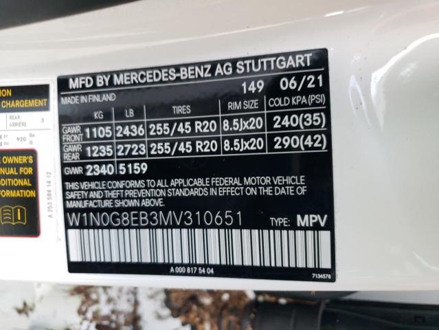 W1N0G8EB3MV310651 - 2021 MERCEDES-BENZ GLC 300 4M WHITE photo 10