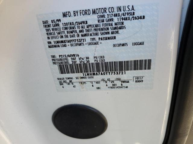 1LNHM87A0YY753721 - 2000 LINCOLN LS 白色 照片 10