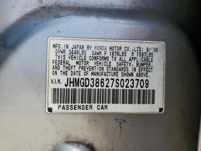 JHMGD38627S023709 - 2007 HONDA FIT S GRAY photo 10