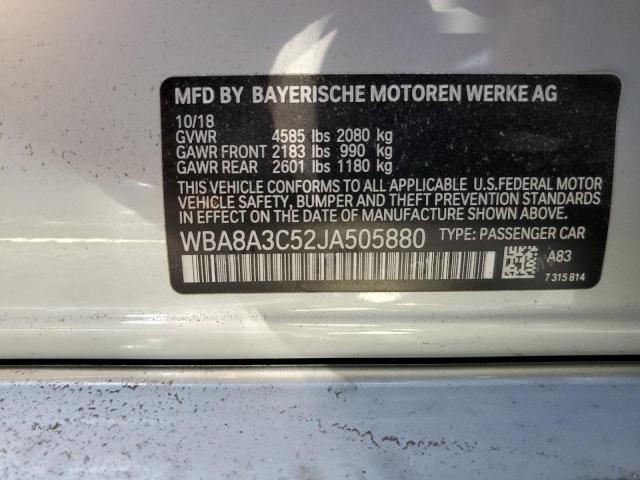 WBA8A3C52JA505880 - 2018 BMW 320 XI SILVER photo 10