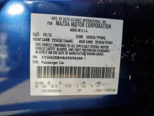 1YVHZ8BH8A5M56286 - 2010 MAZDA 6 I BLUE photo 10