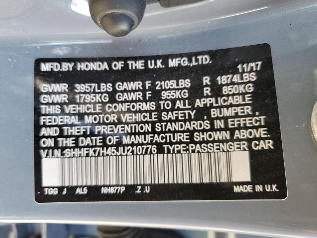 SHHFK7H45JU210776 - 2018 HONDA CIVIC SPOR 蓝色 照片 10