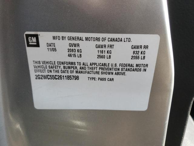 2G2WC55C261185798 - 2006 PONTIAC GRAND PRIX ვერცხლისფერი ფოტო 10