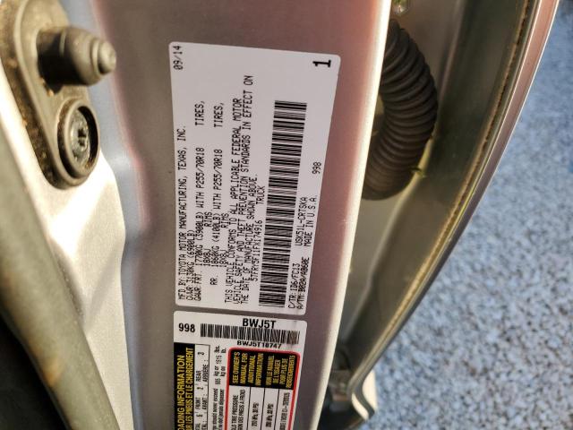 5TFRY5F11FX174916 - 2015 TOYOTA TUNDRA DOU SILVER photo 10