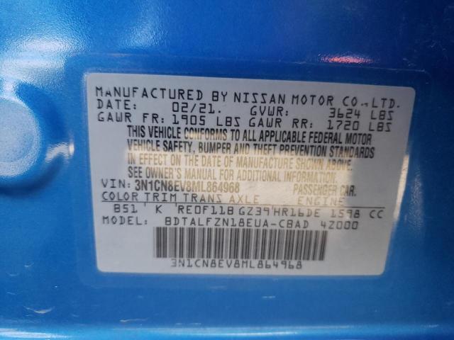 3N1CN8EV8ML864968 - 2021 NISSAN VERSA SV BLUE photo 10