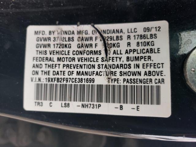 19XFB2F97CE381699 - 2012 HONDA CIVIC EXL 黑色 照片 10