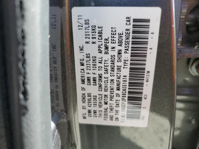 1HGCP2F66CA051874 - 2012 HONDA ACCORD SE GRAY photo 10