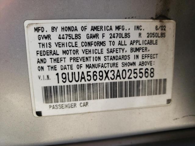 19UUA569X3A025568 - 2003 ACURA 3.2TL TYPE SILVER photo 10