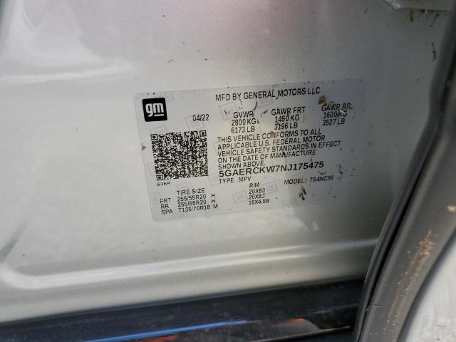 5GAERCKW7NJ175475 - 2022 BUICK ENCLAVE PR SILVER photo 10