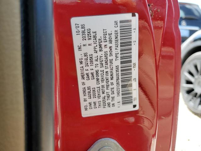 1HGCS12878A003565 - 2008 HONDA ACCORD EXL RED photo 10